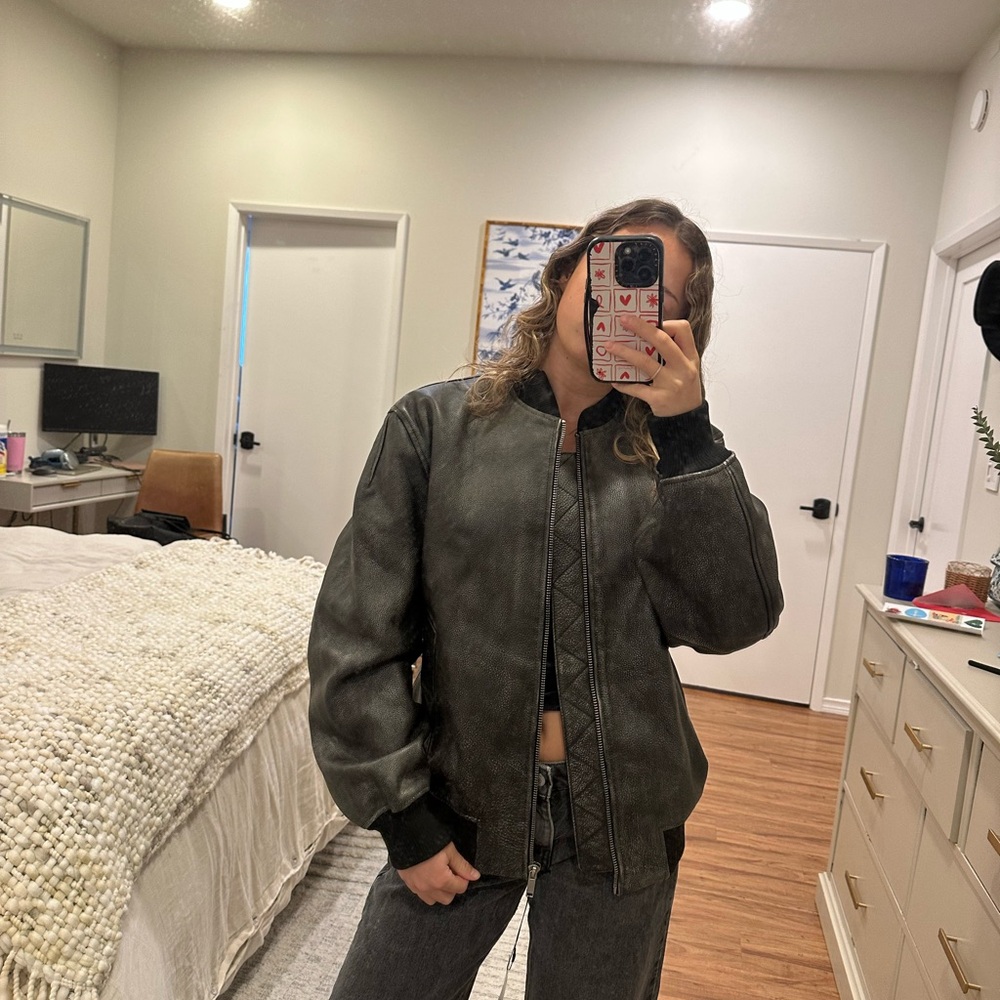 zara leather bomber jacket